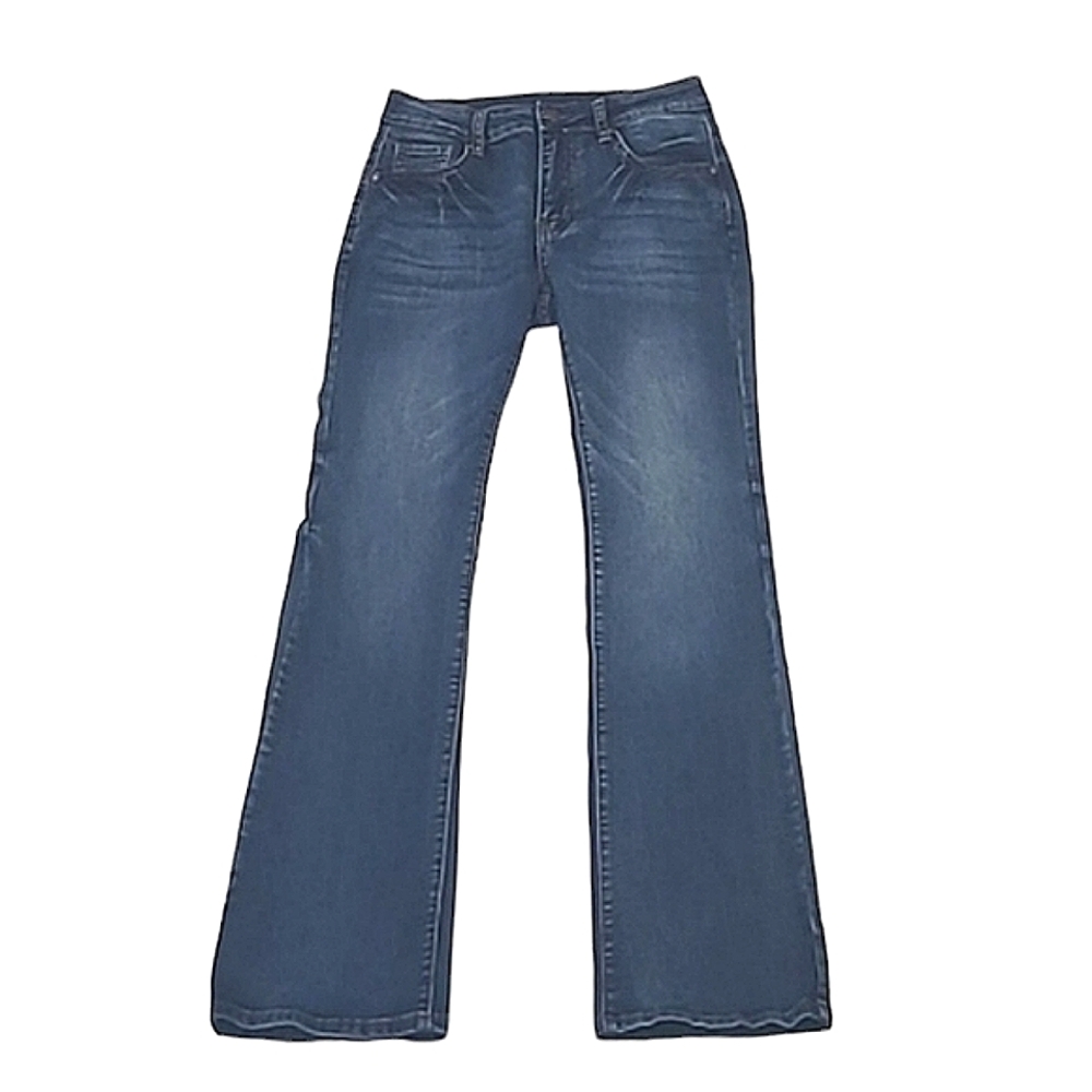 Shein Bootcut Distressed Jeans Mid Waist Rise Whiskered Worn Regular Flare 10